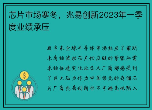 芯片市场寒冬，兆易创新2023年一季度业绩承压